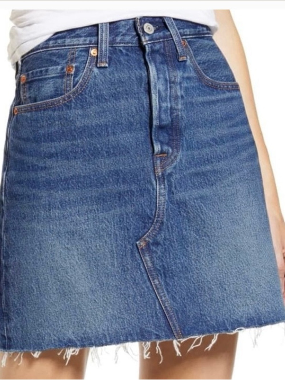 NWOT Levi’s Denim Jean Deconstructed Mini Skirt Raw Hem Button Fly Big E Size 25